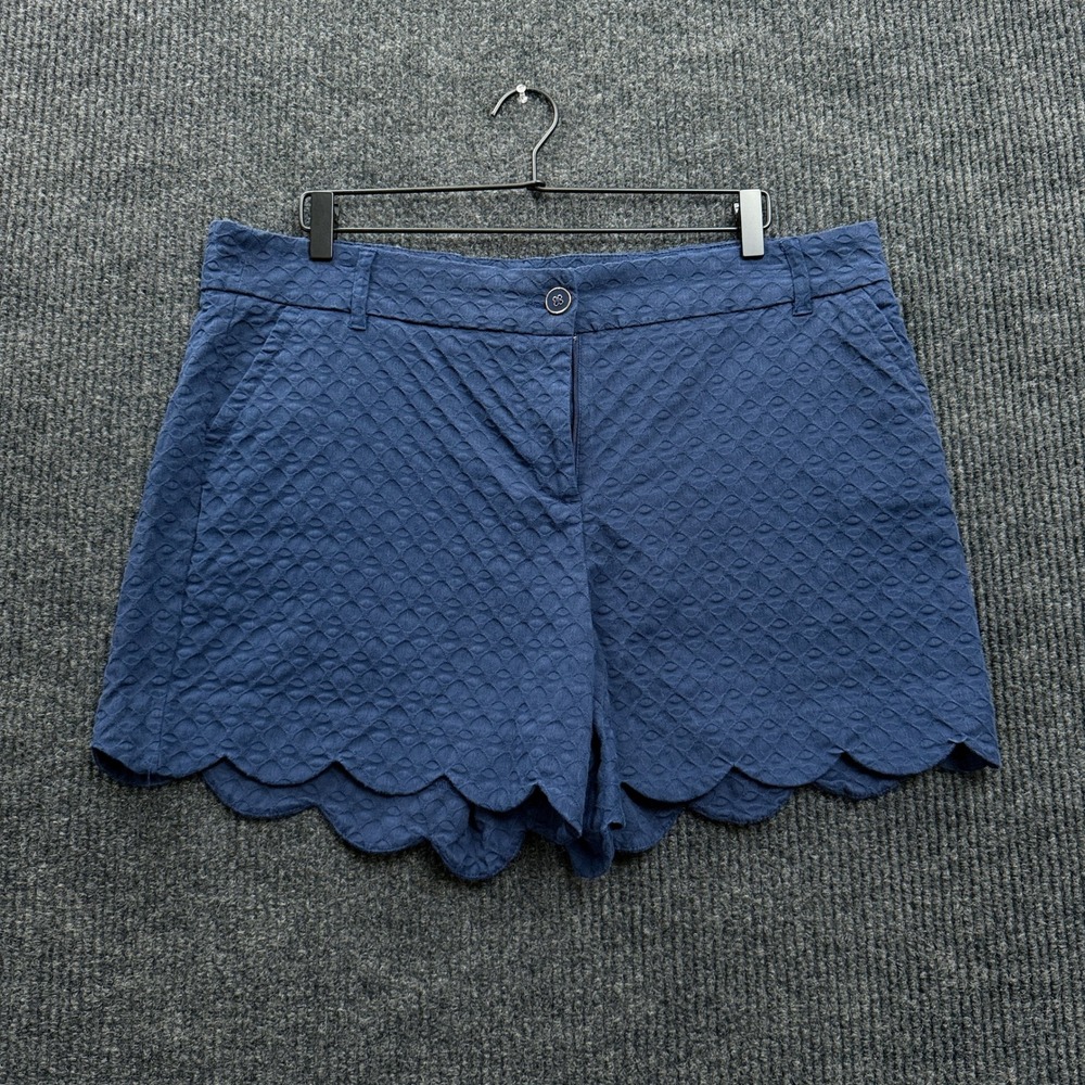 Crown & Ivy Shelby Shorts Womens 16 Navy Scallop Hem Jacquard Preppy